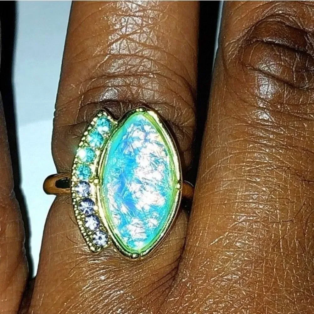 Exquisite Lab Created Opal Stone Ring  sz 7